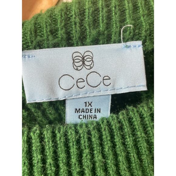 CeCe Green Ribbed Bobble Sleeve Crewneck Sweater Size 1X XL Swiss Dot - Picture 4 of 5
